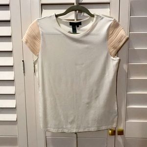 Lauren Ralph Lauren classic white top with pink pleated sleeves